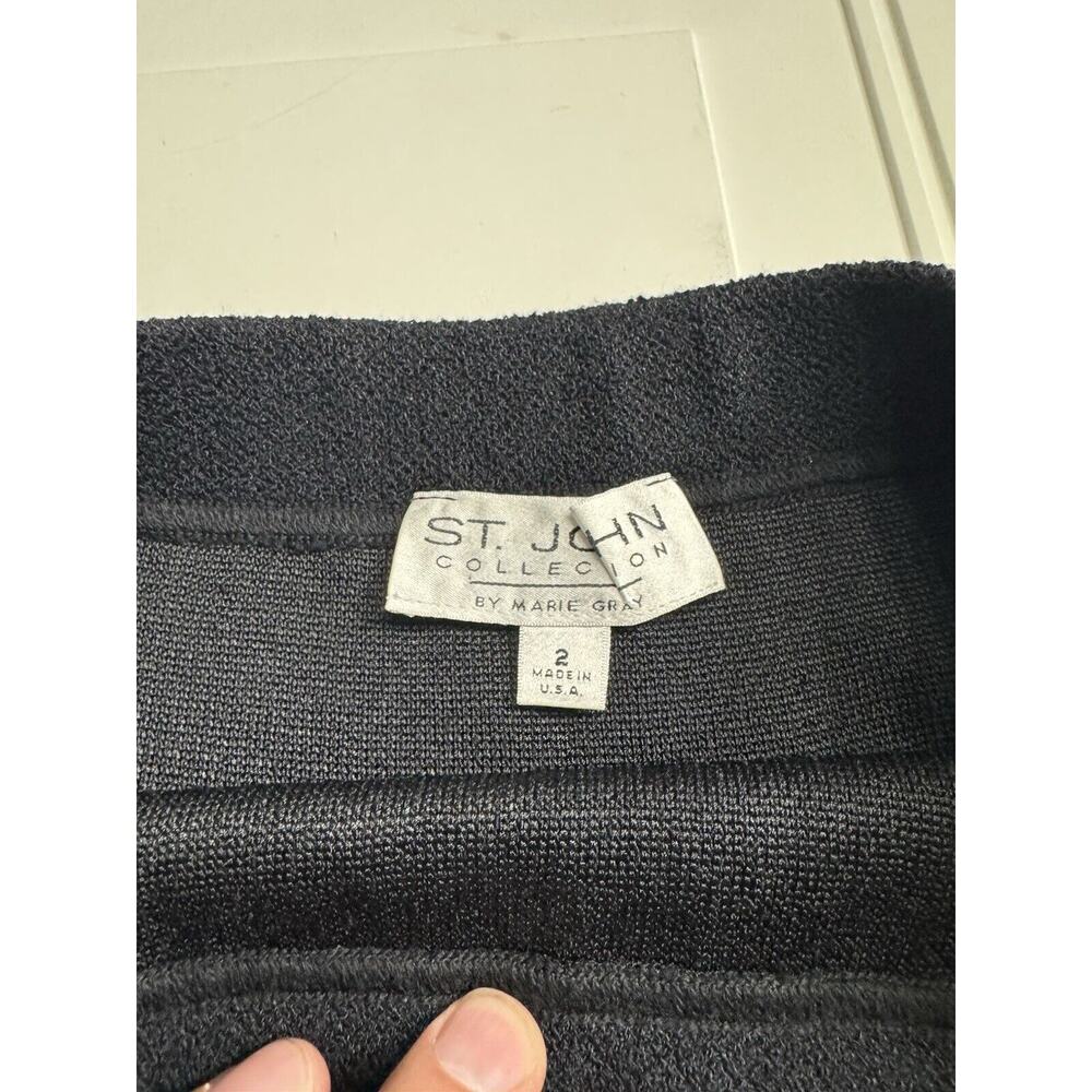 St John Collection Wool Santana Black A Line Knit Pull On Pencil Skirt Size 2 - Picture 3 of 8